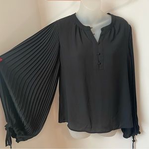 Rachel Zoe Black Pleated Balloon Sleeve Blouse Sz S